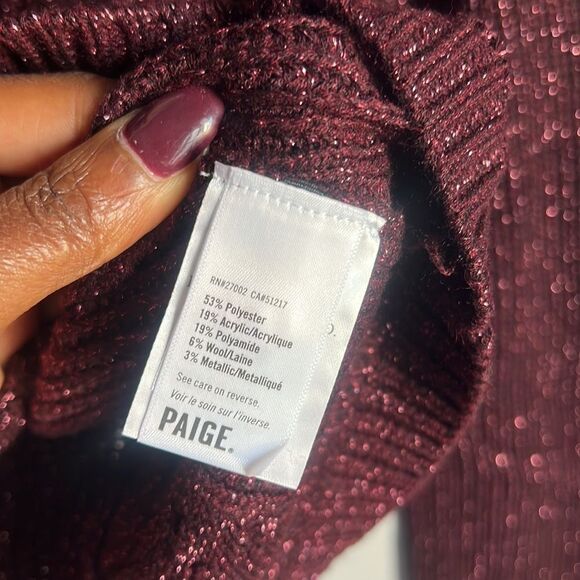 NEW PAIGE Nanari Metallic Cable Knit V-Neck Cardigan in Burgundy Sparkle - Picture 9 of 11
